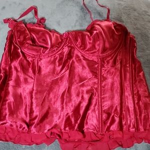 Red silky bustier with removable straps, side zip
